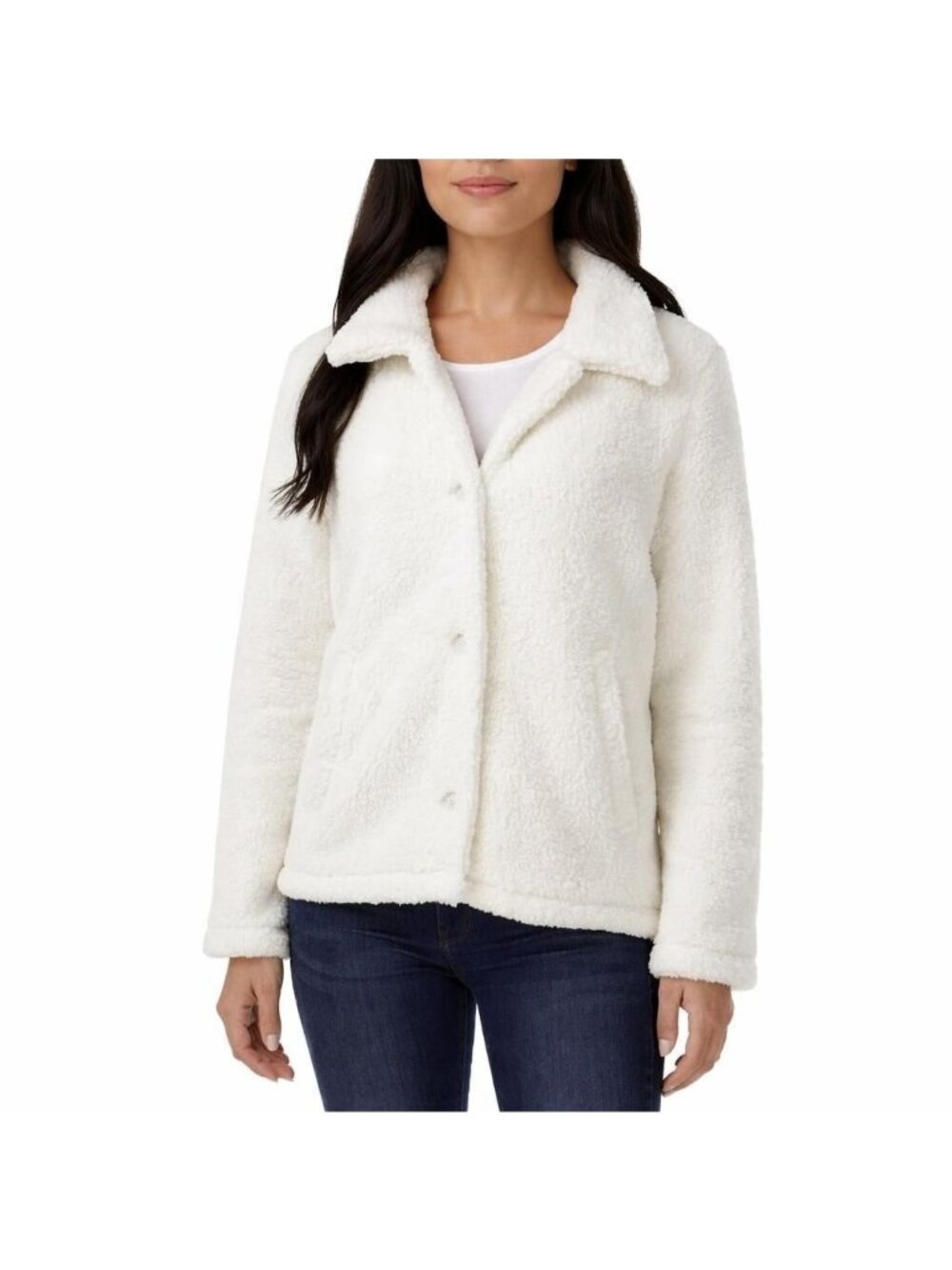 32 Degrees Women's L Faux Fur Button Jacket Cream n1191
